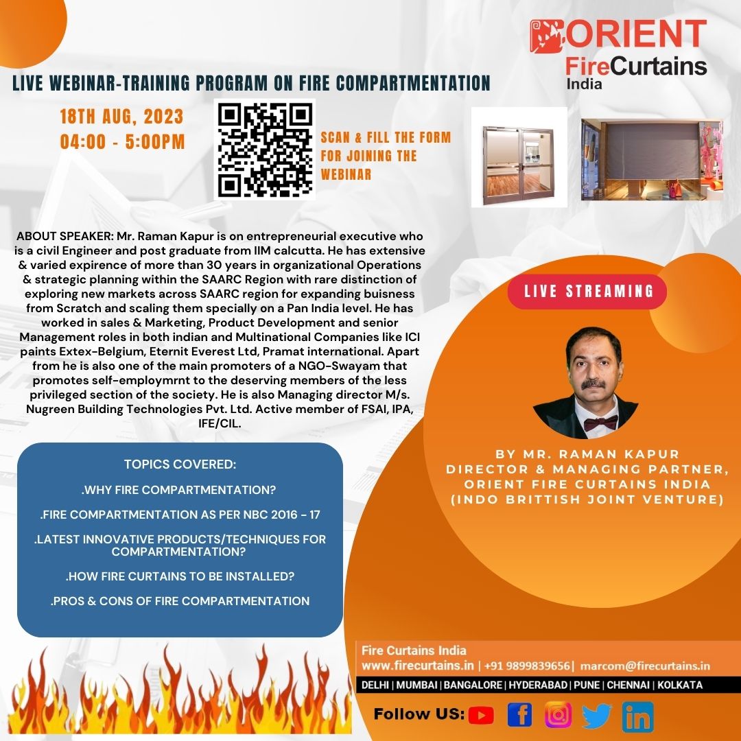 OrientFire's tweet photo. Join Our Online Webinar on Compartmentation
With special demand from Industry, we are excited to invite you to our upcoming online webinar on the topic of Compartmentation.  https://t.co/78rjr9XNbA | Website: https://t.co/G40ltW6QiC 
#Firecurtain #Smokecurtains #Compartmentation https://t.co/cJih7BvvEA