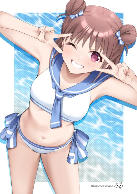 skebありがとうございました〜!セーラーミズギ愛海ちゃん!満点の笑顔とセーラーミズギがめちゃくちゃ似合っていていいぞ…!ありがとうございました! #skeb #棟方愛海