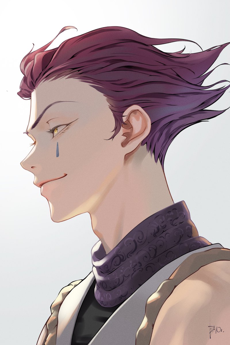 solo 1boy male focus yellow eyes smile purple hair short hair  illustration images