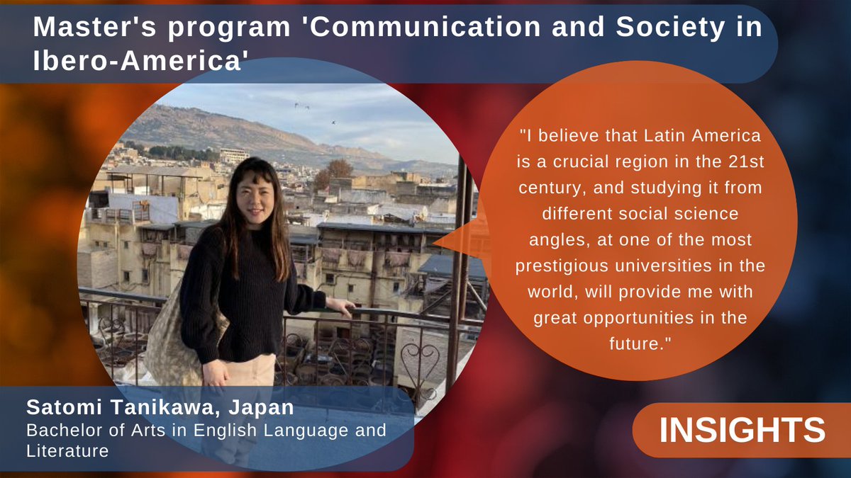 hcias_unihd's tweet photo. Have you heard of the master’s program ‘Communication and Society in Ibero-America’ at the HCIAS? If not, look behind the scenes with Satomi Tanikawa!
More insights 👉https://t.co/c926R13fMy
Apply until September 30, 2023 👉https://t.co/VFpH6yLdAR
#studyathcias #hcias_macs https://t.co/CaJGeCs8u4