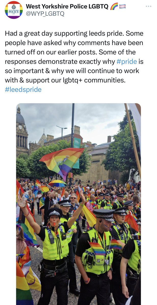 West Yorkshire Police covered (covers) up the worst Islamist grooming gang scandal…
The victims are White, English, working-class girls, so this lot weren’t bothered when they were raped by Third World gangsters.
Here they are showing off their priorities. #PrideIsPolitical