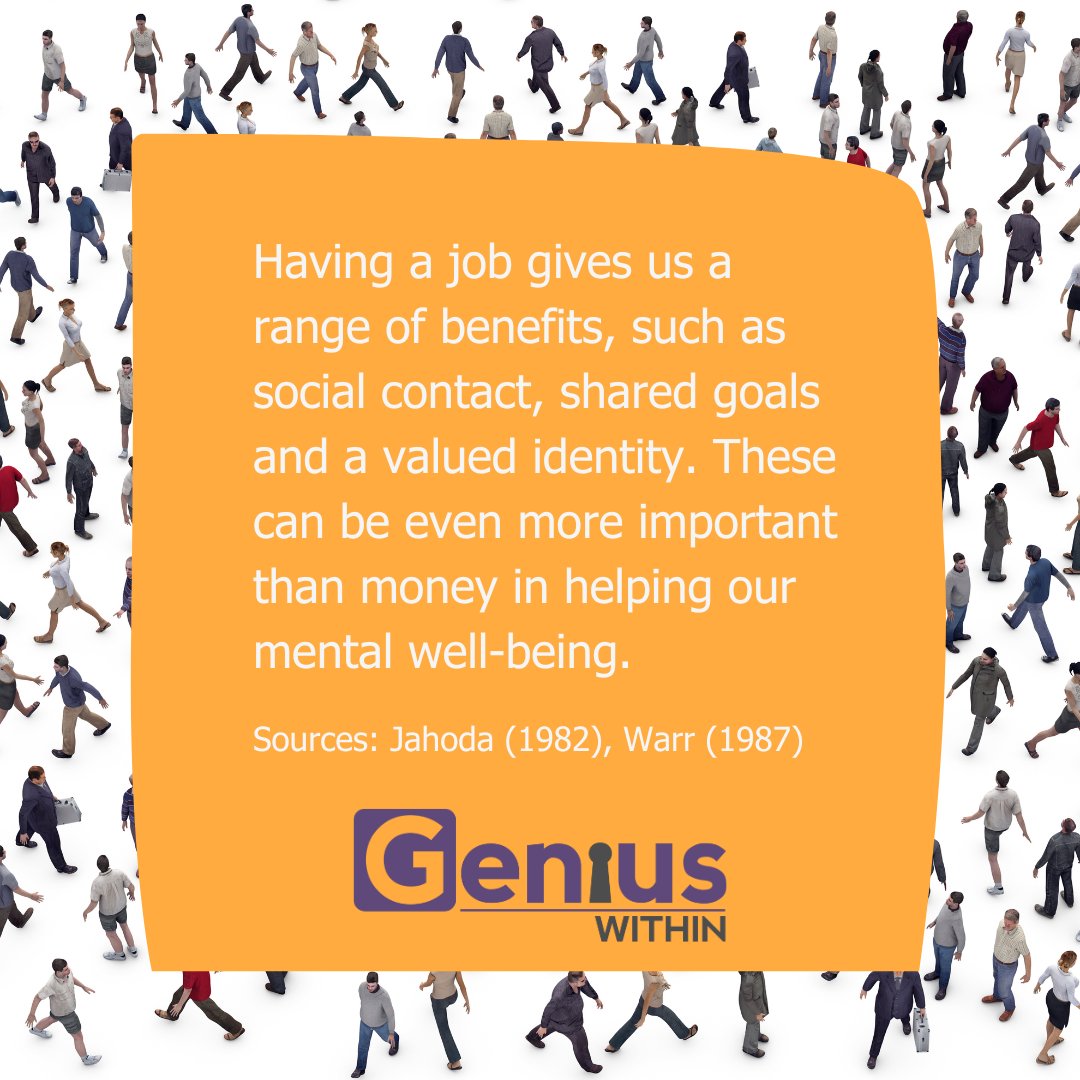 Having a job does not define our value as humans, but it can be good for our #Wellbeing in a variety of ways. 

Many of us find that they help with #SocialIsolation amongst other things.

#NeurodiversityAtWork #DisabilityInclusion #Neurodivergent #Career #Motivation