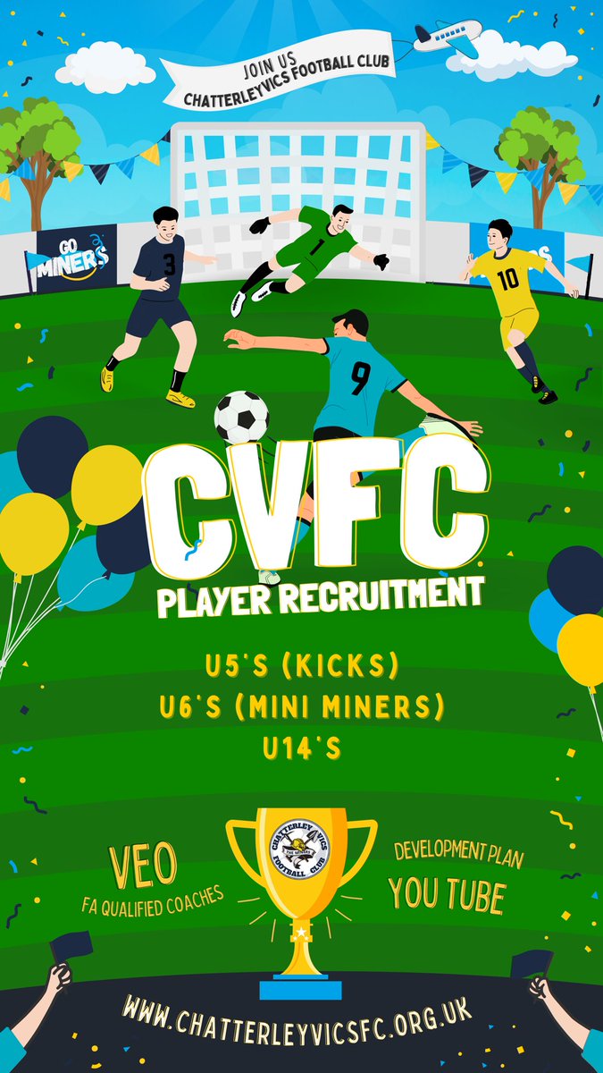 chatterleyvics's tweet photo. 𝗖𝗛𝗔𝗧𝗧𝗘𝗥𝗟𝗘𝗬 𝗩𝗜𝗖𝗦 𝗣𝗟𝗔𝗬𝗘𝗥 𝗥𝗘𝗖𝗥𝗨𝗜𝗧𝗠𝗘𝗡𝗧

As we start to look towards next season a few of our development teams are looking for players to join our squads

Playing Saturdays or Sunday we’ve limited spaces available in the following 2023/24 age groups; https://t.co/hPhxjtt2r2