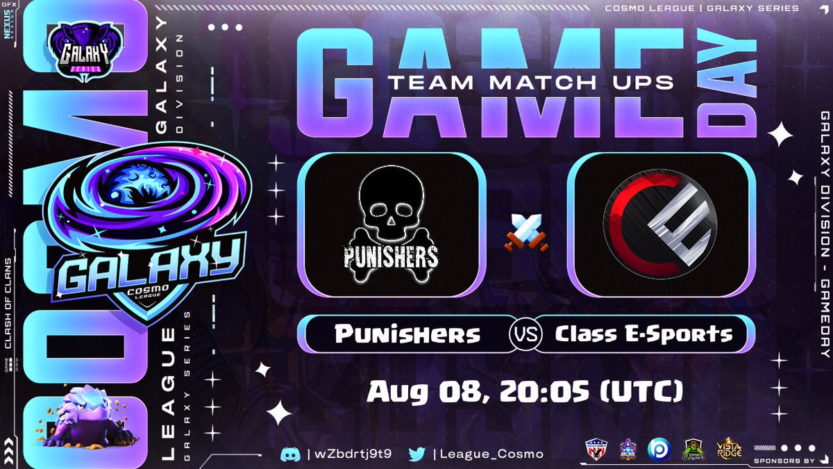 Cosmo_League's tweet photo. We're back to the Galaxy Division streams today, we've got 3 exciting matches for you to tune into! They'll all be streamed at https://t.co/TXFikJlmDC!

Galaxy Division - Round of 128
⚔️#Vietnam_eSports vs #BlackForce
📅 8th August at 15:00UTC

⚔️@DeathgodCsk vs #IMAGINE_DRAGONS
📅 8th August at 16:00UTC

⚔️#Punishers vs #Class_ESports
📅8th August at 20:00UTC