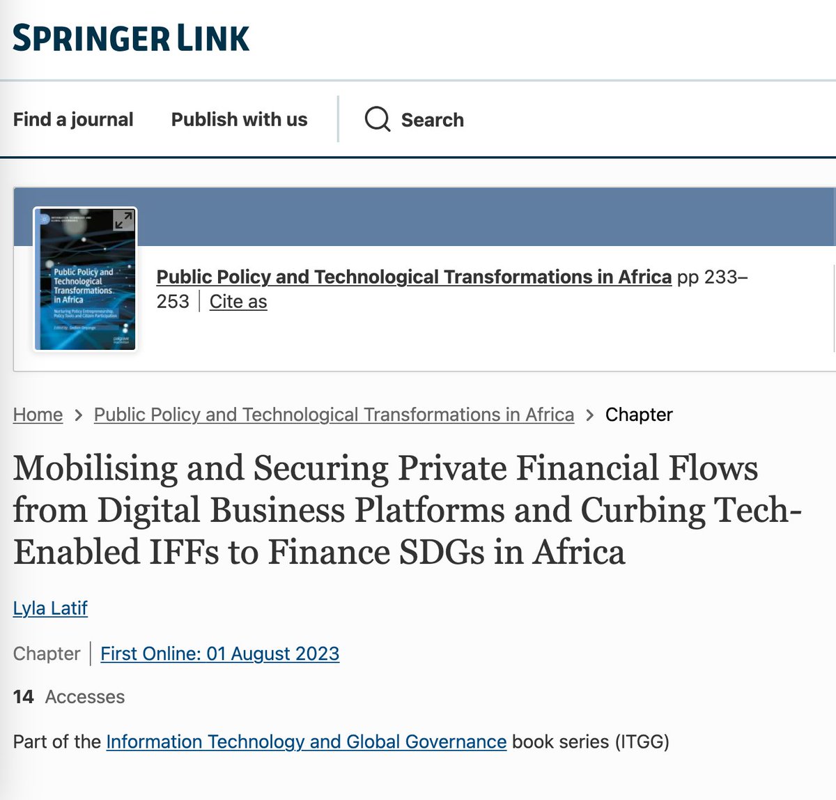 Interested in reading my #new #book chapter? 👇 Two things you may find interesting. 1. How a portion of private financial flows through #digital #platforms and #fintech are #illicit 2. How these mediums can be leveraged to finance #SDGs and #Agenda2063 link.springer.com/chapter/10.100…