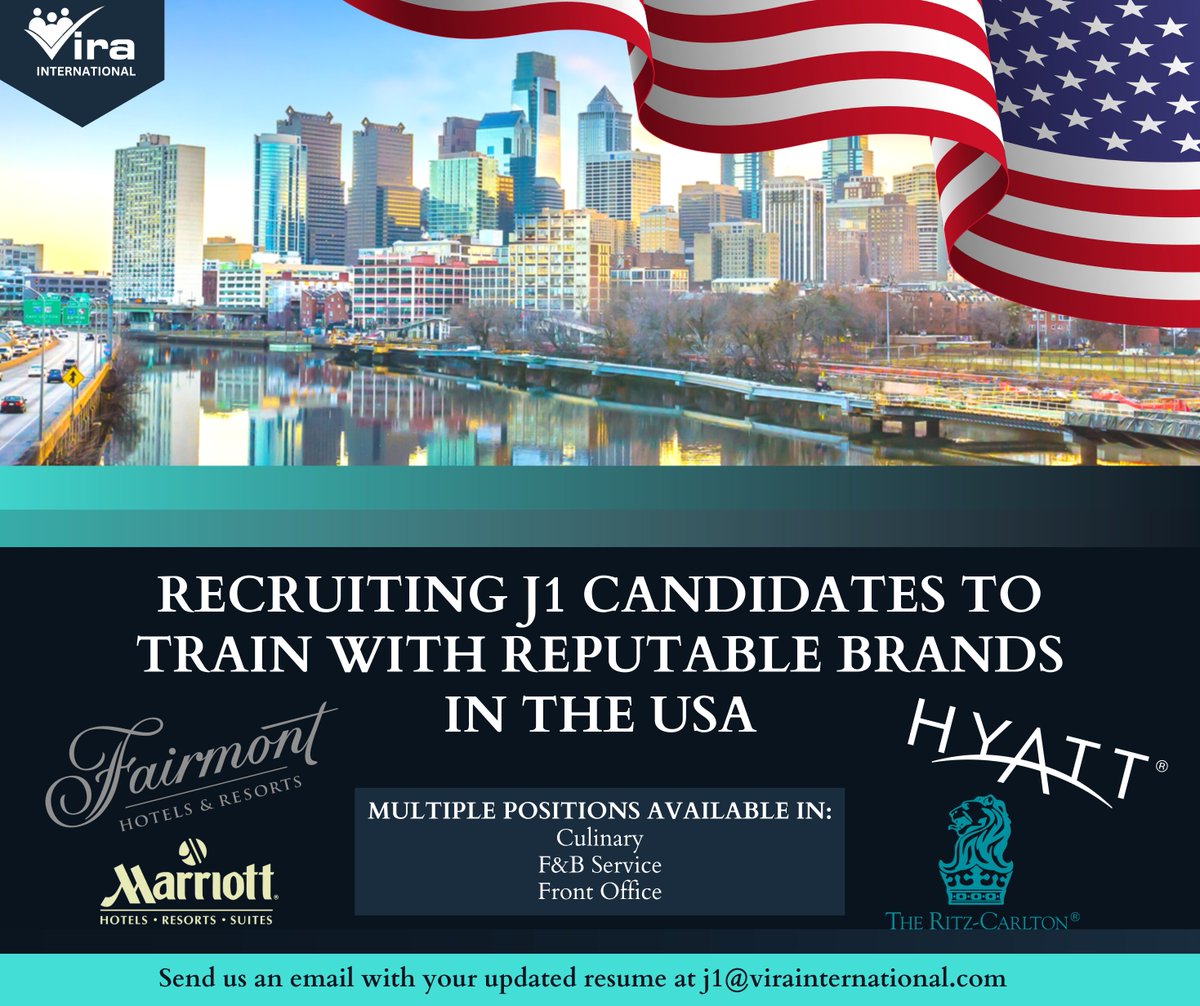 Vira_India's tweet photo. Opportunity for Hospitality Graduates!!
Reach out to us through the following email address: j1@virainternational.com cv@virainternational.com
#Hospitality #Requirement #Opportunity #J1VISA #virarecruitment #J1internship #internshipprogram #culinaryprogram #USinternship #GOUSA https://t.co/yi6QXjj7G2