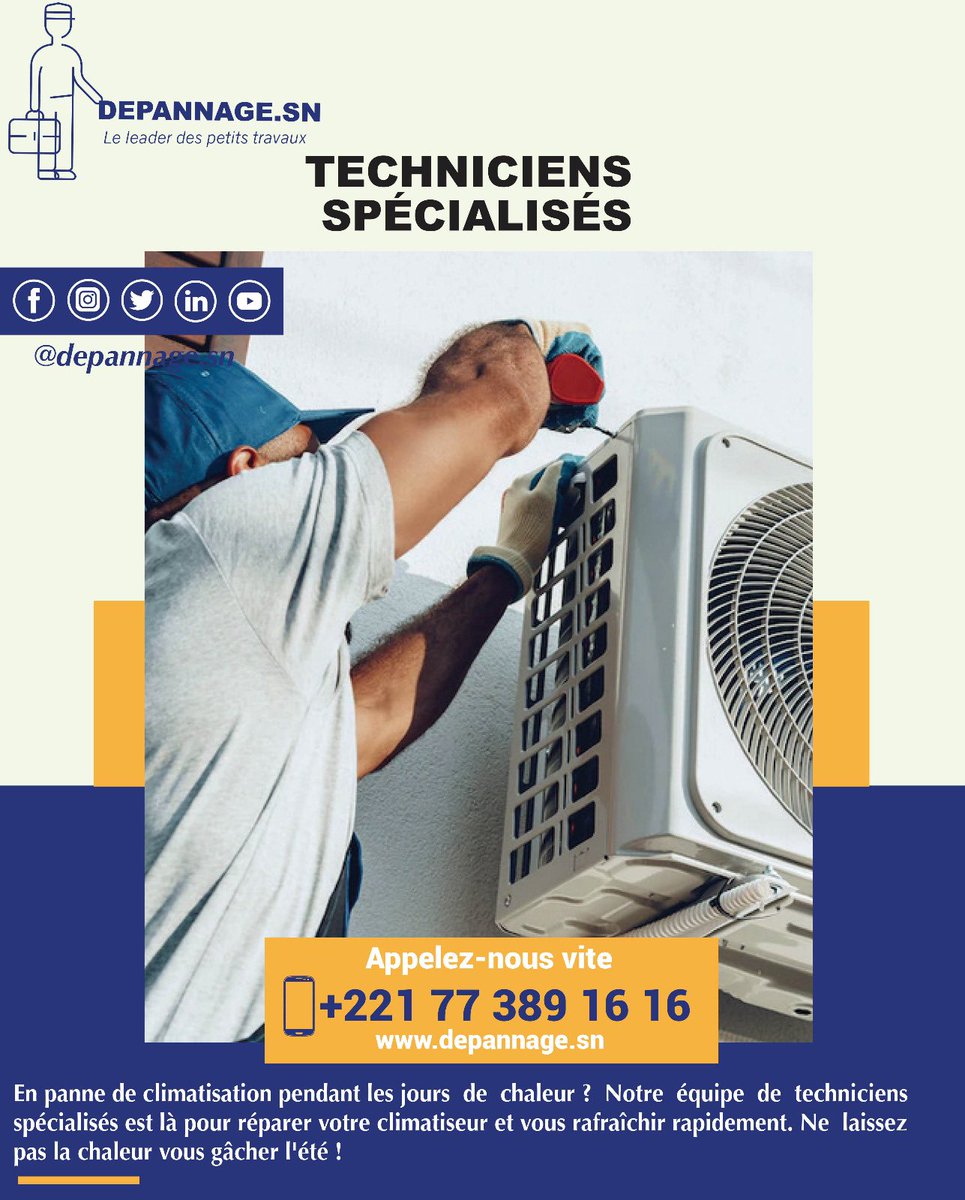 DepannageSn's tweet photo. ❄️ En panne de climatisation pendant les jours de chaleur ? Notre équipe de techniciens spécialisés est là pour réparer votre climatiseur et vous rafraîchir rapidement. Ne laissez pas la chaleur vous gâcher l'été ! #ClimatisationConfort #RéparationRapide https://t.co/ErBPXGw9eh