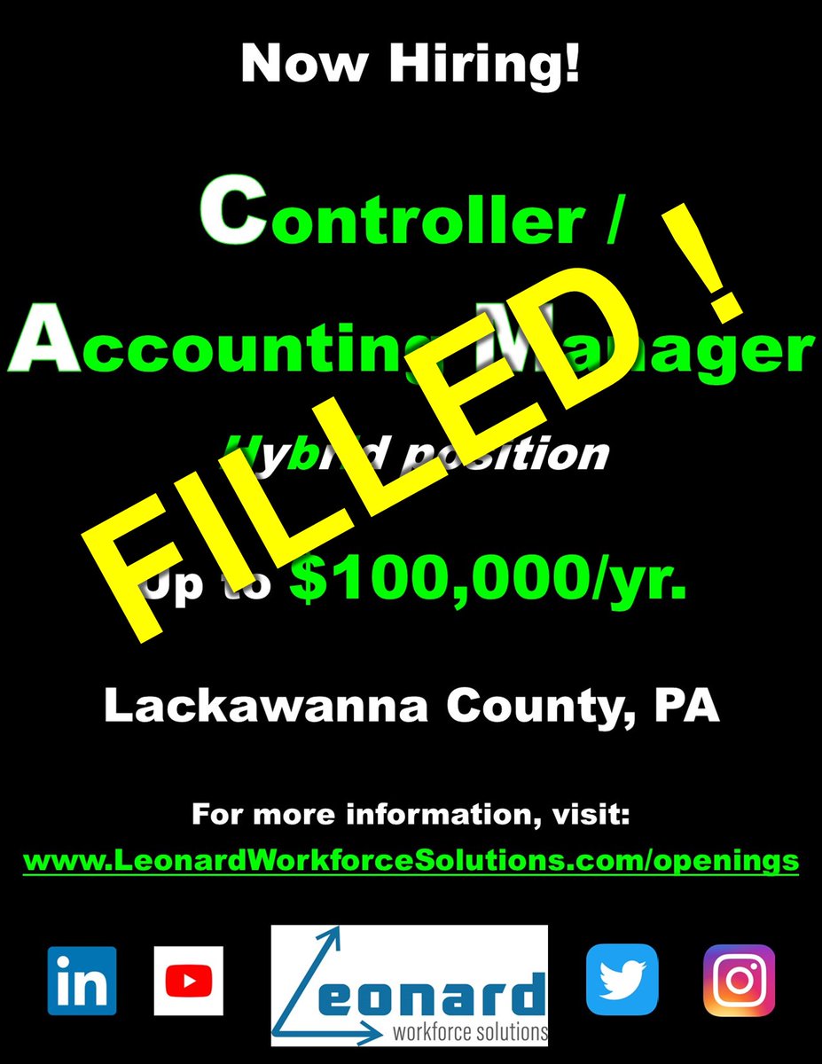 thebillleonard's tweet photo. 🎯#LeonardWorkforceSolutions just placed a #Controller / #Accounting Manager with my client in #Scranton, PA.

🔗 More information about #recruiting services here: https://t.co/6FnaB5eZda

#recruiter #executiverecruiter #searchfirm #executivesearchfirm #hiring #Poconos https://t.co/Zod00HyfjA