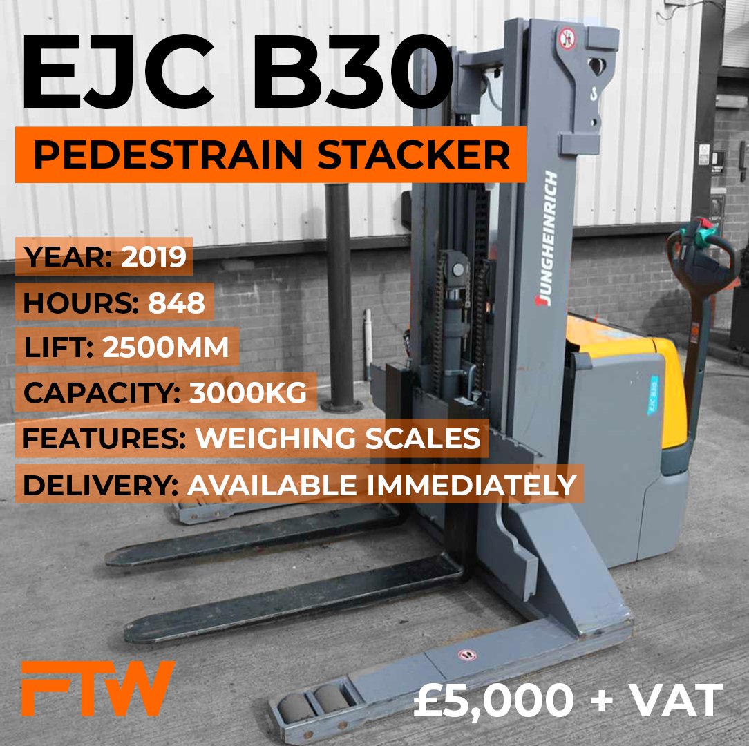 forktruckftw's tweet photo. 🔥 For Sale! 🏢💼 Jungheinrich EJC B30 Electric Pallet Truck:

Lift Capacity: 3000kg 💪
Year: 2019 📅
Hours: 848 ⏳
Lift Height: 2500mm 📐
Weighing Scale: Included ⚖️
Immediate Delivery: Available 🚛

Upgrade your material handling game today! 🚀 
#Jungheinrich #PalletTruck https://t.co/53cIvshnzb