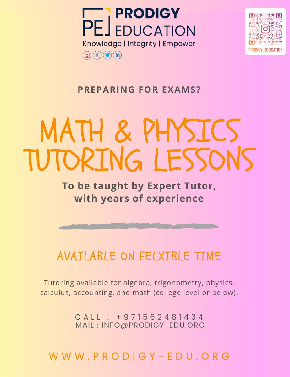 Prodigy_Edu_Org's tweet image. Uncomplicate the most complicated subjects with Prodigy Education FZE 
. 
. 
. 
.
#onlinecourses #individualizedlearning #onlinesessions #physicsclass #mathematician #learningisfun #Uncomplicate #studybetter #onlinetutoring #professionalcoaching #ExpertTutors #experienceteaching