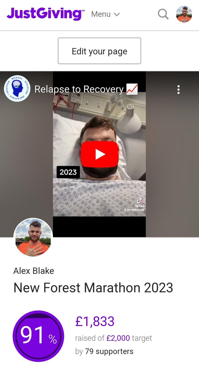 Thank you to everyone who has donated! Please help me get over the line, over 90% of target now ❤️🏃‍♂️🧠 <a href="/BatonOfHopeUK/">The Baton of Hope</a> <a href="/NFMarathon/">New Forest Marathon</a> <a href="/Flakey22/">Alex Blake</a> #SuicidePrevention #mentalhealth #revovery #fundraiser #marathon #run #health #soberlife