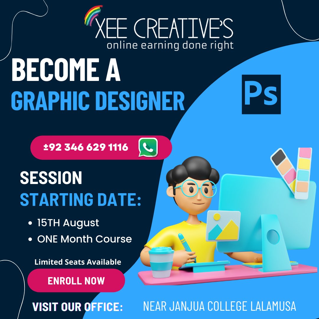 XeeCreatives's tweet photo. Become a Graphic Designer and earn money online by selling your skills.
Do Contact Us and start your course with Xee Creative's: 03466291116
#earnmoney #freelancing #earnonline #onlinemoney #onlineincome #lalamusa #gujrat #kharian #fiverr #graphicdesigner #graphicdesigncourse https://t.co/iEFThIrbfG