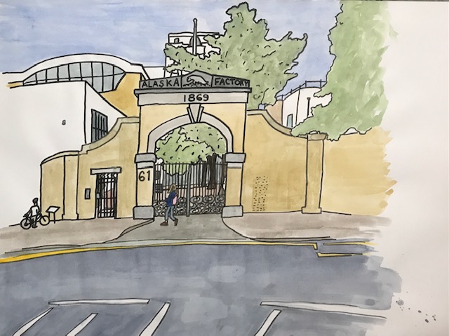 frankkiely's tweet photo. Today’s #sketchfrom 28/7/23 of #Landmarks & #Icons is #TheAlaskaBuilding #GrangeRoad London @se1 former C.W. Martins & Co. fur factory #watercolour #watercolor #painting #Acrylic #Ink #Marker #Pen on paper https://t.co/CrT61oqcRa