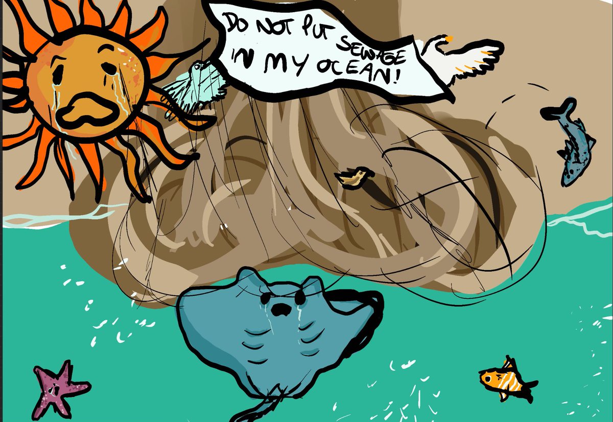 My eleven year old has been asking me to share her drawing on Twitter for ages. She hopes that <a href="/RishiSunak/">Rishi Sunak</a> looks at Twitter &amp; will see it and do something about the criminal damage to our waterways. We can’t stand by and accept this! <a href="/sascampaigns/">Surfers Against Sewage</a> <a href="/Feargal_Sharkey/">Feargal Sharkey</a>