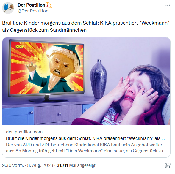 Der_Postillon's tweet image. Wer wissen möchte, was die Ziele russischer Propaganda in Deutschland sind, muss nur in die verborgenen Kommentare aktueller Postillon-Tweets schauen. 🧵(1/17)
Aktuelles Beispiel ist unser Weckmännchen-Post: