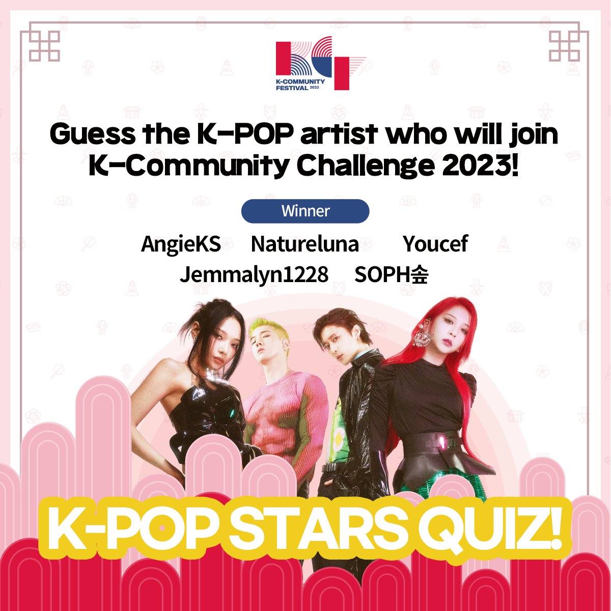 [2023 K-POP Artists Guessing Event 3 Winners Announcement] KARD is the last K-POP Artist joining the K-Community Challenge! Let’s join ‘Korean Percussion Performance’ (Performing art that combines a modern performance style with traditional Korean percussion rhythms) challenge…