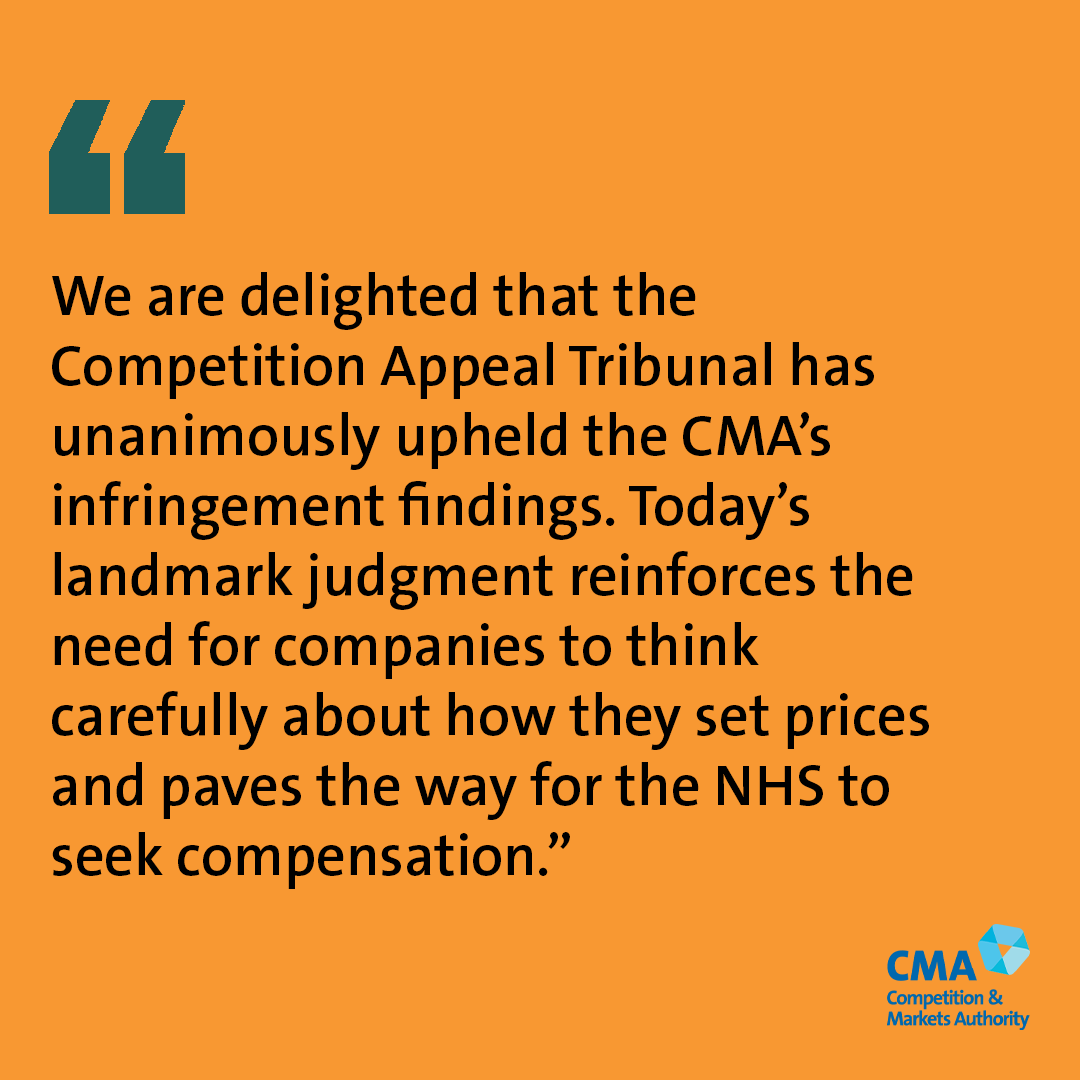 We have fined Advanz £84 million for excessive pricing for medicines. 

This decision is supported by @CATribunal.

Advanz supplies liothyronine tablets and increased prices by over 1000% between 2009 and 2017. 

Read more: catribunal.org.uk/cases/14191122…