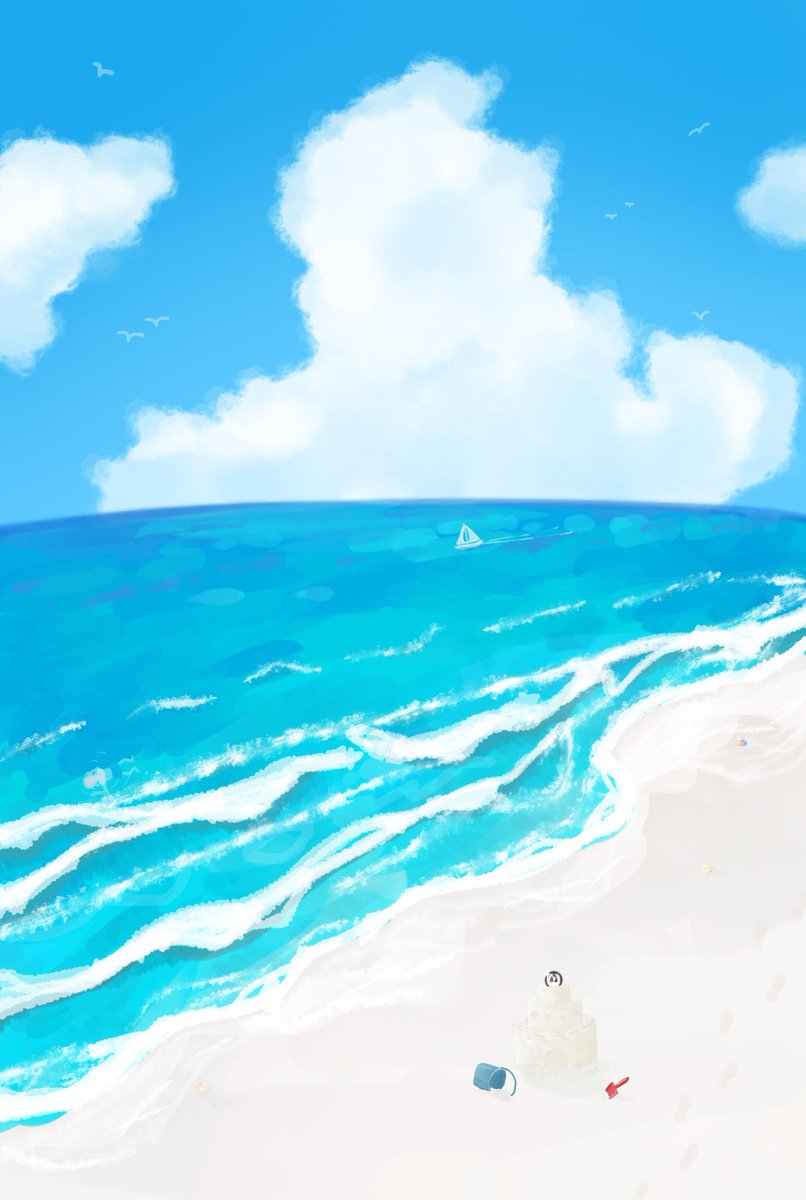 「【鶴丸国永を探せ-弐-】 青い空、青い海、 白い雲、白い砂浜  ___そして俺!」|つなのイラスト