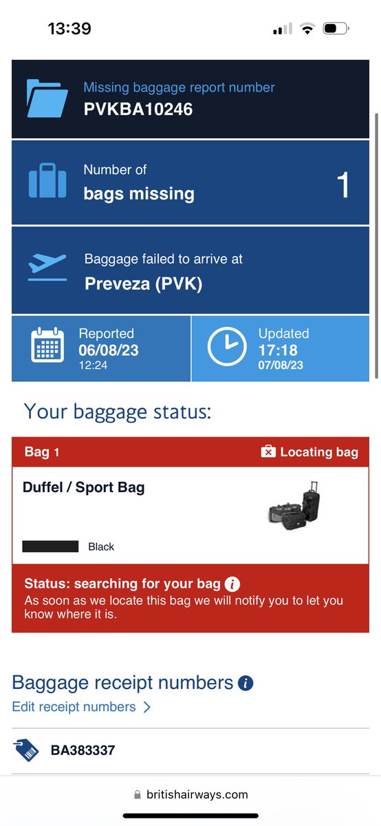 TheKniv's tweet photo. @British_Airways really, what has happened to your service? Once amazing now a shambles. My bag is found but your system continues to tell me otherwise. Thank god I called the local company. https://t.co/mm9x59Hpkl