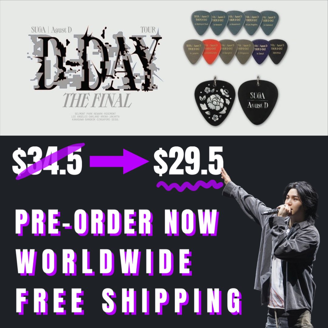 bora_clover's tweet photo. AGUST D D-DAY TOUR SUGA GUITAR PICK ON SALE💜

WORLDWIDE FREE SHIPPING🚀

⬇️Purchase Link: https://t.co/SAg0XXFawW

Suga guitar pick
✅The final
✅Seoul
✅Singapore
✅Bangkok
✅Kanagawa
✅Jakarta
✅Oakland
✅Los angeles
✅Rosemont
✅Newark
✅Belmont park 

yoongi guitar pick set https://t.co/CIF8x3opqO