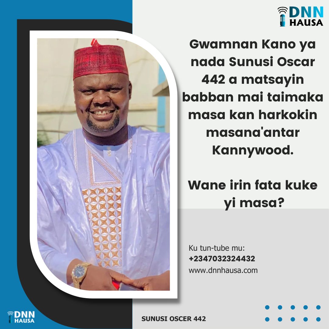 DNNHausa's tweet photo. Gwamnan Jihar Kano Injiniya Abba Kabir Yusuf, ya nada Sunusi Oscar 442 a matsayin babban mai taimaka masa kan harkokin masana'antar Kannywood. https://t.co/s937iCAoD1