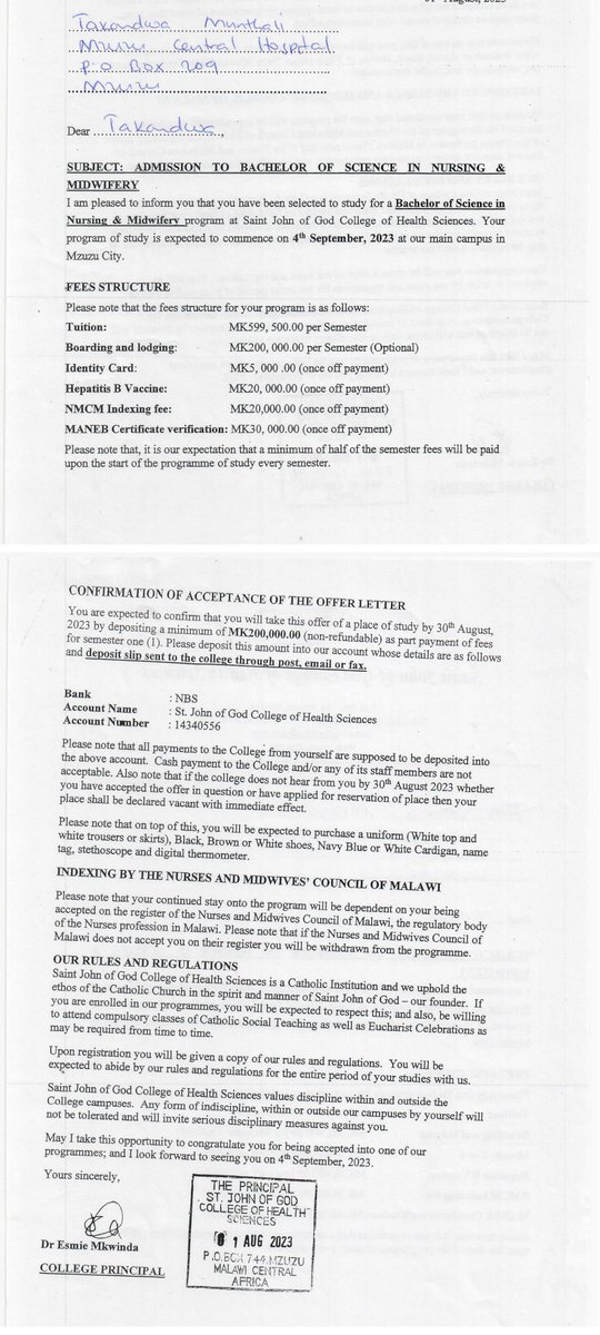 Hey Twitter🇲🇼 FROM MY INBOX🥹
I was fortunate to connect with an amazing student who shared their story of struggling to cover school fees. Let's come together and make a positive impact. Your help will be highly appreciated🙏 Her # is 0881825583 or you can contact the school.