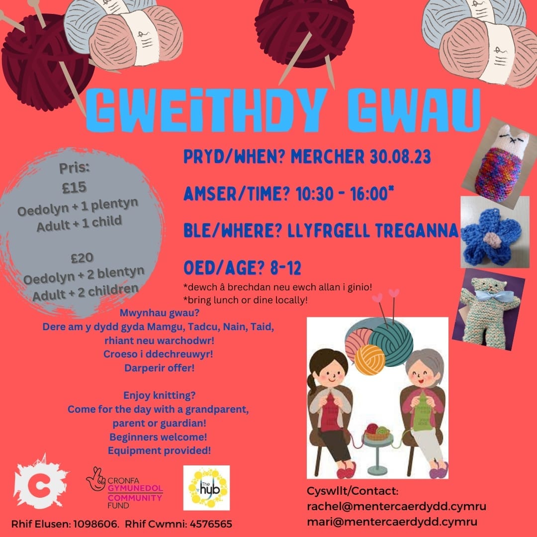 MenterCaerdydd's tweet photo. 🧶 Mwynhau gwau, neu moyn dysgu? Dere am y dydd gyda oedolyn sy'n gwmniaeth da!
🧶 Enjoy knitting or want to learn? Come for the day with a like minded adult!
Cofrestru/Register:
https://t.co/c6PASVeg2z
#creu #creative #gwau #knit #ymlacio #relax https://t.co/8fOJFFq1qA