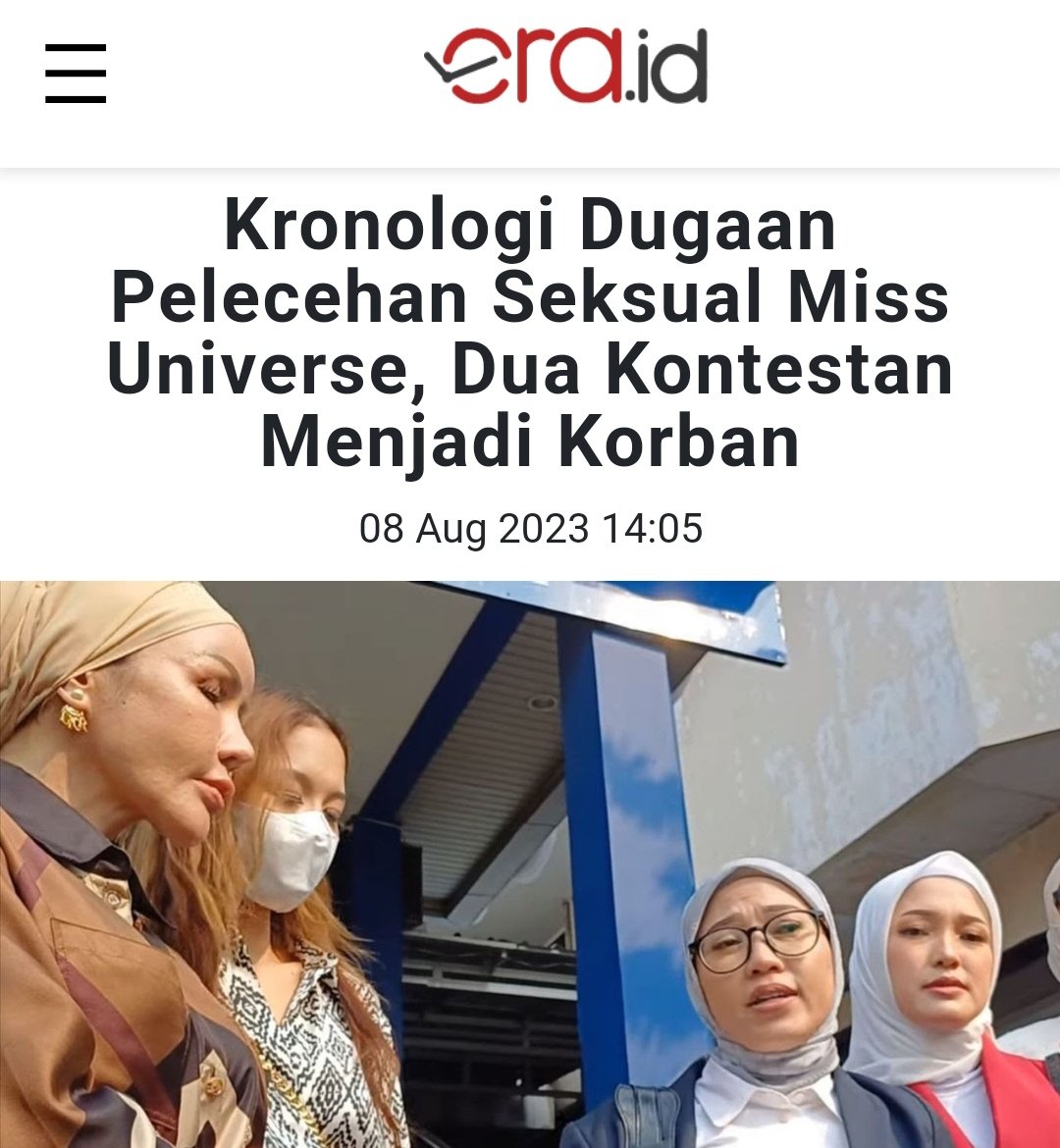mazzini_gsp's tweet photo. "Tidak hanya melihat, tetapi (juri) juga memegang area-area pribadi seperti yang saya alami sendiri" kata korban.
Kasus pelecehan yg dialami kontestan Miss Universe Indonesia 2023 terjadi pada 1 Agustus 2023 di Ballrom terbuka yg terdapat CCTV di tiap sisi, Ballroom hanya diberi sekat doang. Di sana lah kontestan diminta untuk telanjang dengan alasan pemeriksaan fisik, bahkan ada yg diminta berfoto tanpa pakaian.
https://t.co/1rxK3BkiUY