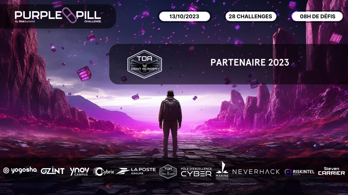 ππππππππ πΎππΈπ½π π (@osint_tactical) on Twitter photo Thrilled to provide assistance in designing the Purple Pill #OSINT #CTF π by #RiskSummit with @ozint_eu <a href="/Steven_DFS/">LβOSINTEUR π«π·</a> <a href="/_SilverBike/">SilverBike ππ</a>
Honoured to be partner for this event alongside: <a href="/MarineNationale/">Marine nationale</a> <a href="/YogoshaOfficial/">Yogosha</a> <a href="/ParisYNOVCampus/">Paris Ynov Campus</a> <a href="/NEVERHACKGroup/">NEVERHACK</a> <a href="/RISKINTEL4/">Riskintel Media</a> <a href="/cyberfury101/">Cyberfury</a> Thrilled to provide assistance in designing the Purple Pill #OSINT #CTF π by #RiskSummit with @ozint_eu <a href="/Steven_DFS/">LβOSINTEUR π«π·</a> <a href="/_SilverBike/">SilverBike ππ</a>
Honoured to be partner for this event alongside: <a href="/MarineNationale/">Marine nationale</a> <a href="/YogoshaOfficial/">Yogosha</a> <a href="/ParisYNOVCampus/">Paris Ynov Campus</a> <a href="/NEVERHACKGroup/">NEVERHACK</a> <a href="/RISKINTEL4/">Riskintel Media</a> <a href="/cyberfury101/">Cyberfury</a>