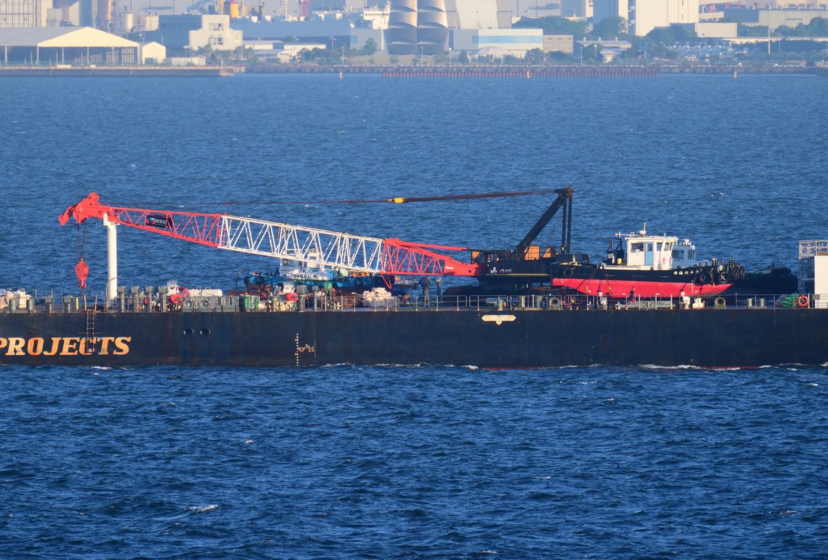 早朝の海ほたるから。
中ノ瀬を抜錨、東京・お台場ライナー埠頭に向かうNYK Bulk & Projects Carrierの「邪馬台」。
元々モジュール船だったところを居住区やらクレーンやら着火船やらを載せてゴチャゴチャした見た目になっている。3枚目、朝日航洋のAS332まで載ってる