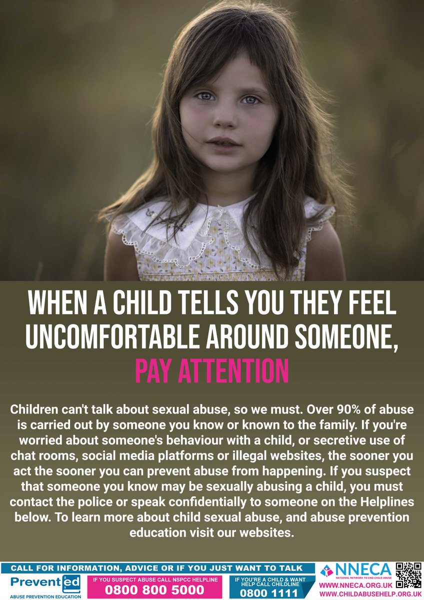 WHEN A CHILD TELLS YOU THEY FEEL UNCOMFORTABLE AROUND SOMEONE, ‘BELIEVE THEM’
Children can’t talk about sexual abuse, so we have to. #ChildAbuseHelp #OnlineSafety #PreventED nneca.org.uk