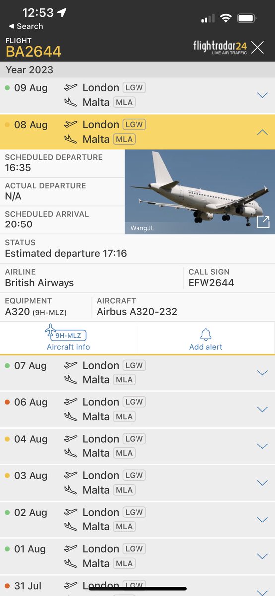 guysheps's tweet photo. @broversary @katiekillick_ @British_Airways Looks like inbound flight already scheduled to be 40 mins late. At least it’s a different aircraft than the one that broke yesterday and last Monday. https://t.co/cUhKGUNeuO