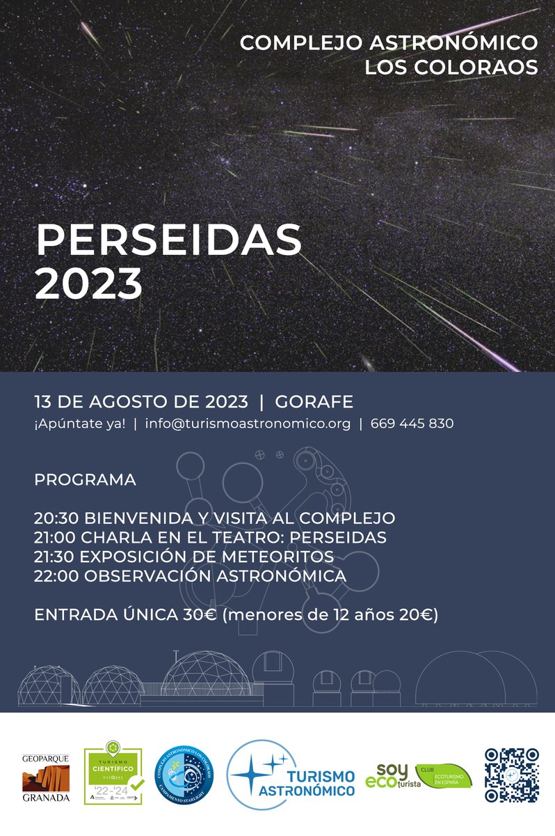 PERSEIDAS 2023
Uno de los eventos más especiales del año en los “oscuros” y privilegiados cielos del #Geoparque. 

Infórmate: turismoastronomico.org/reserva/persei…