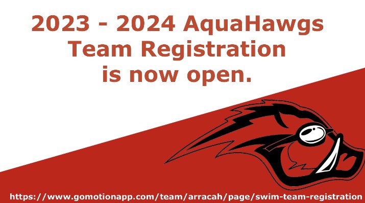 2023-2024 AquaHawgs Team Registration is now open.  gomotionapp.com/team/arracah/p…