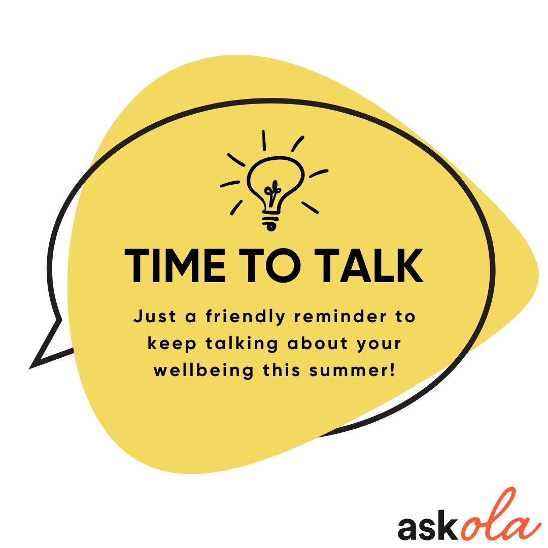 askOLA_io's tweet photo. Keep those wellbeing conversations alive this summer. It's so important to check in with yourself and others. 

#askOLAsummer #wellbeing https://t.co/2w0Lsnd3RH