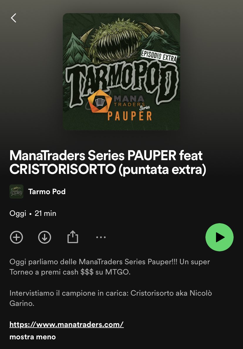 open.spotify.com/episode/0PP6br…
👆🏻⚠️🚨
Oggi iniziano le <a href="/Mana_Traders/">ManaTraders</a> Pauper! Intervistiamo il campione in carica, il bro  <a href="/_Cristorisorto_/">Nicolò Garino</a> 

#mtgpauper