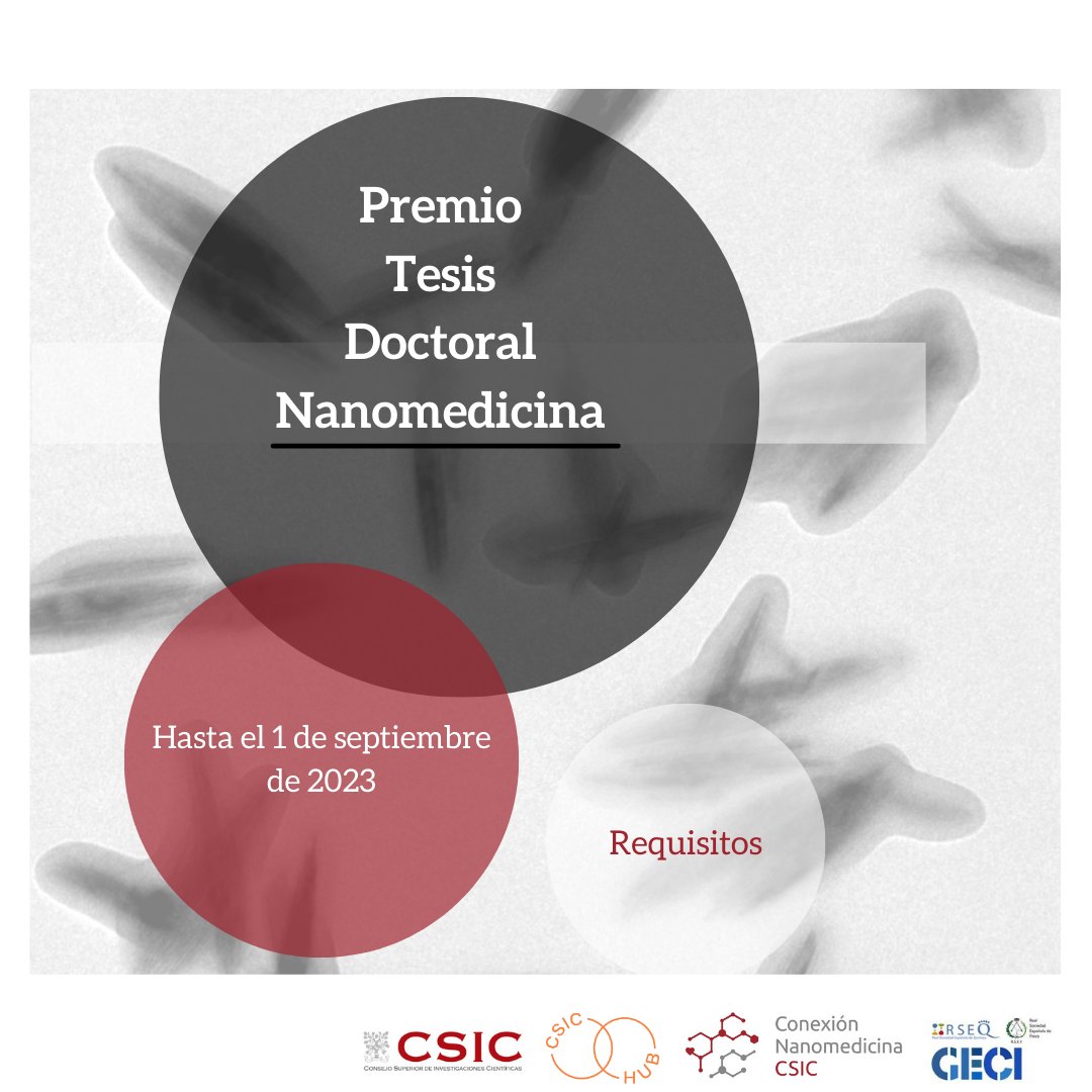 Nanomed_CSIC's tweet photo. ¿Has defendido tu tesis doctoral en el área de #Nanomedicina y te gustaría participar en el Premio Tesis Doctoral en Nanomedicina? 

Entra y conócelo🔗https://t.co/87rE3lPkGt 
Postulaciones: 01/09/2023

#ConexionesCSIC @RSEQUIMICA @RSEF_ESP https://t.co/NIG5BePEZ2