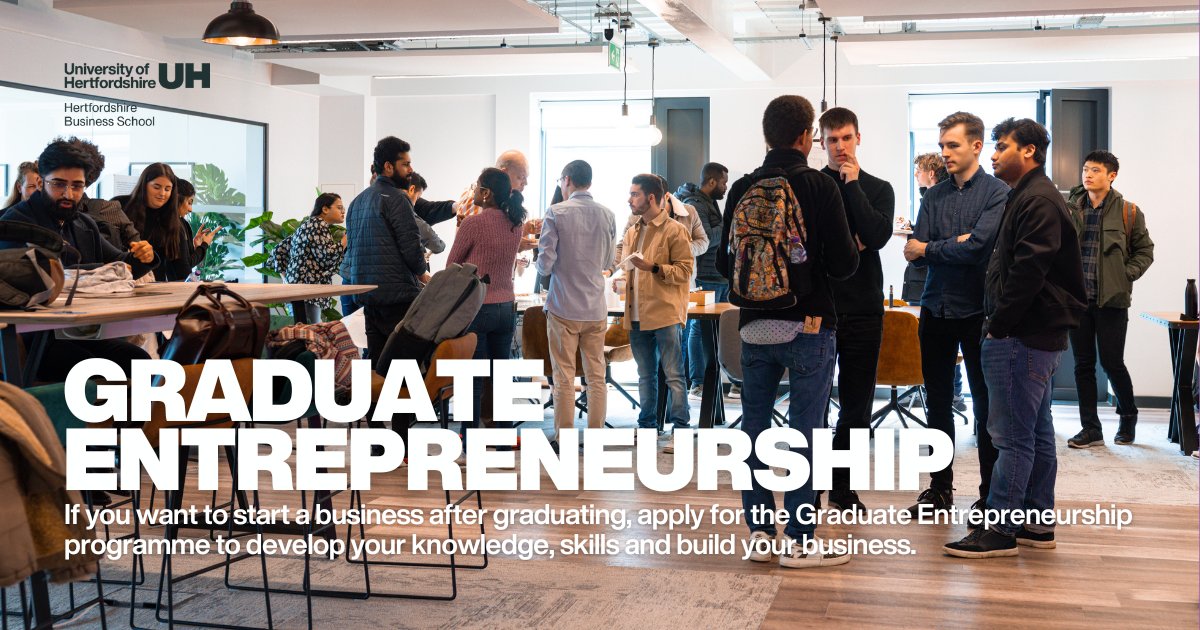 Want to start a business after graduation? 🤩 #BetheBoss and apply for the Graduate Entrepreneurship programme! You’ll develop your knowledge, skills and confidence – plus, you may be eligible for a £1500 bursary. Find out more at @UniofHertsCE event 👇 ow.ly/4IG650PlEA3