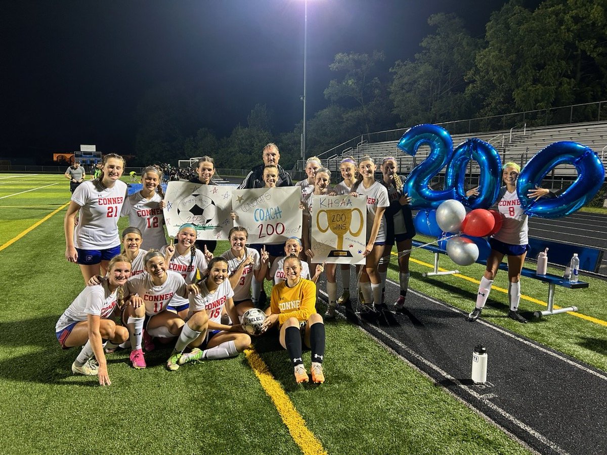 ladychssoccer21's tweet photo. @ConnerHigh ⚽ opens the season with a 10-0 win vs Bryan Station.   This marks the 200th win of my girls soccer career!  I have been blessed to coach some amazing players and truly honored my group took the time to honor it after a stormy 🌧️☁️night on the pitch🙏#rollcougs https://t.co/YL95rO8LdN