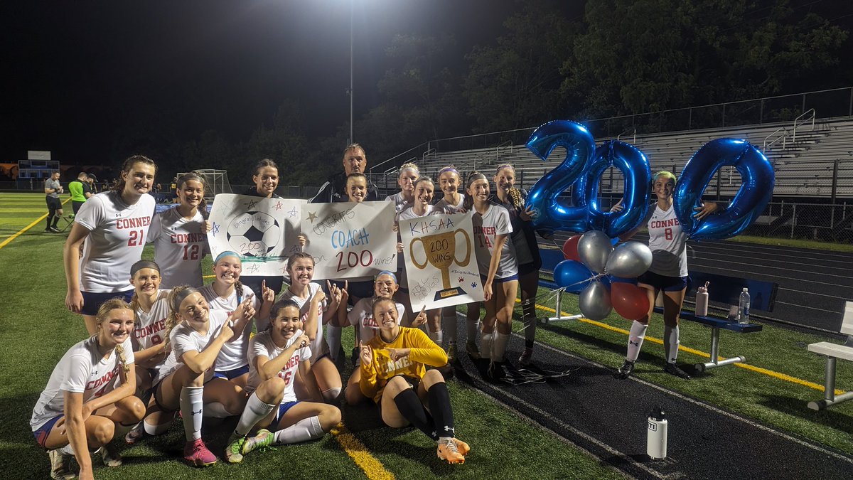 ladychssoccer21's tweet photo. @ConnerHigh ⚽ opens the season with a 10-0 win vs Bryan Station.   This marks the 200th win of my girls soccer career!  I have been blessed to coach some amazing players and truly honored my group took the time to honor it after a stormy 🌧️☁️night on the pitch🙏#rollcougs https://t.co/YL95rO8LdN