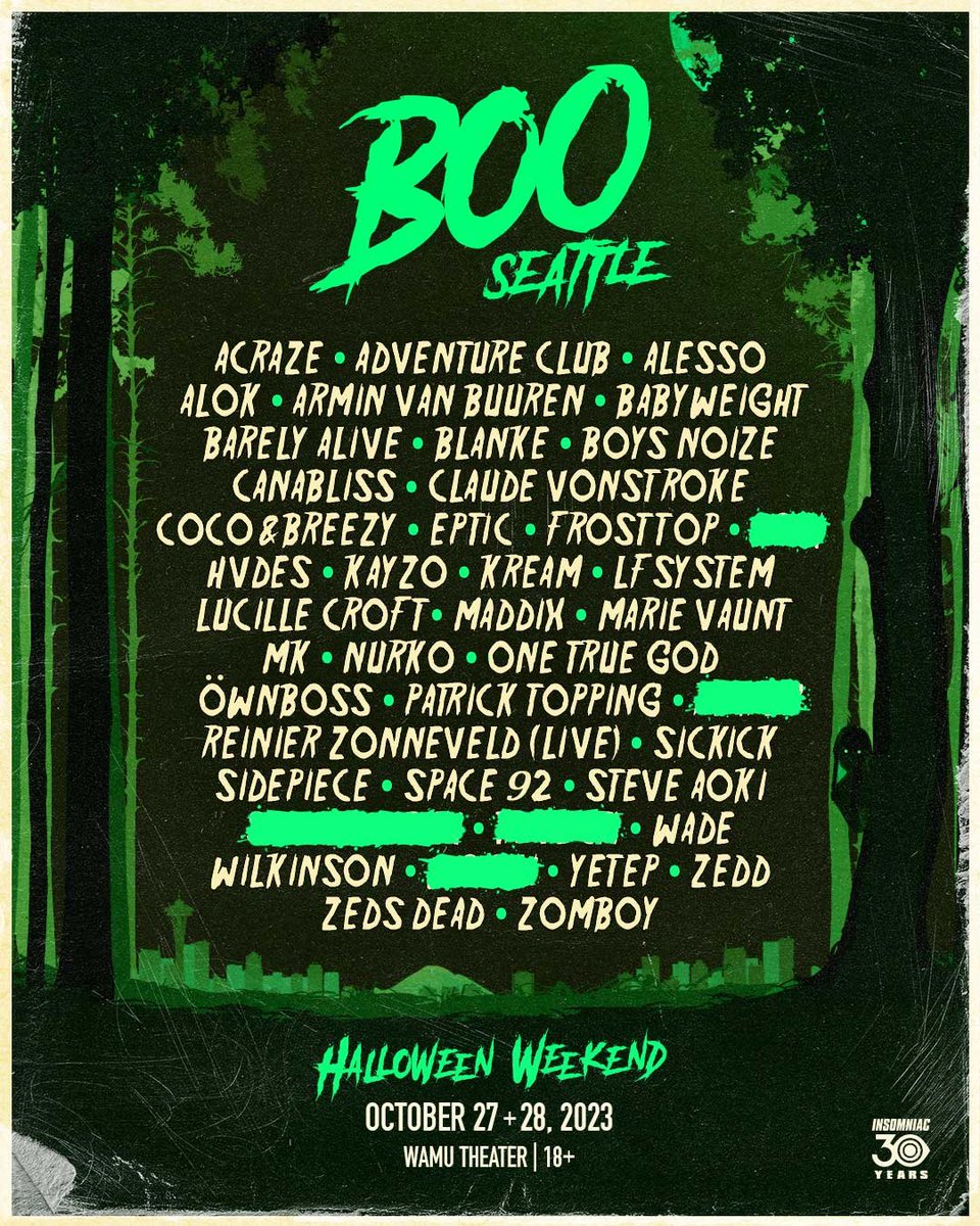 FoodNutrition_1's tweet image. Boo Seattle Music Festival Lineup 2023