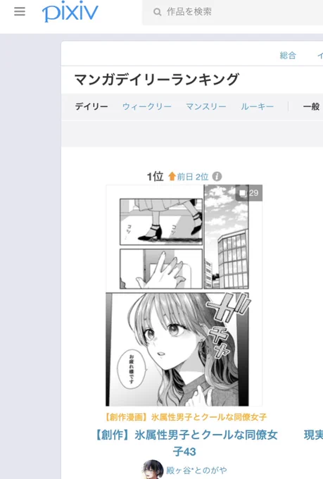 pixivのほうのマンガデイリーランキング も1位ありがとうございます!☃️