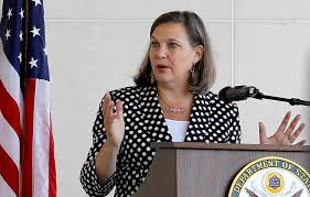 LupiesT40678's tweet photo. United States Deputy Secretary of State, Victoria Nuland was given the #ECOWASinNiger treatment in Niamey, when she requested to meet the coup leader and the disposed president, #Bazoum. The #coupists mean serious business, they do not care whose ox is goared. https://t.co/4so8EC9J15