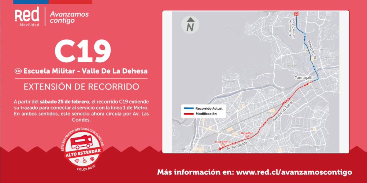 Red_Movilidad's tweet photo. 📣ATENCIÓN ¿Viajas en el sector de Valle De La Dehesa en @lo_barnechea ?
Tenemos buenas noticias 🥳 Desde este 2023 #extendemos el servicio 🚍C19 hasta la #L1 de Metro.
📌Conoce las mejoras que se están implementando en el sistema de buses Red👇
https://t.co/xPmM4TCVJW https://t.co/vbMKqCWMgP