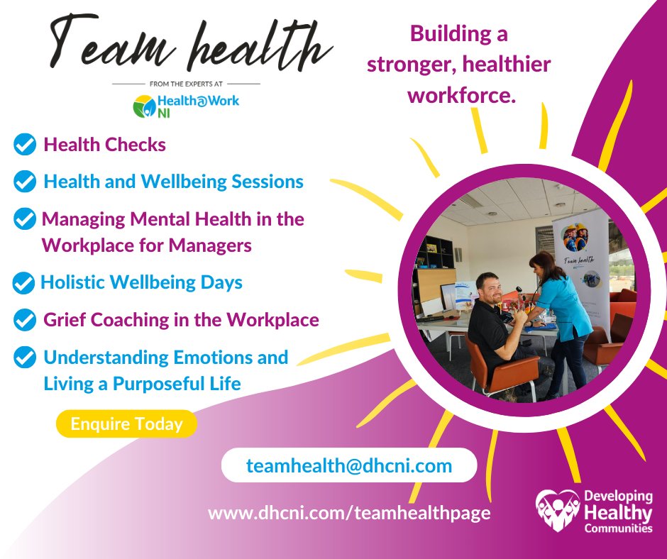 Are you the kind of #employer who looks after their #employees #wellbeing?
Contact team health today and let us help you!
Follow the links to get started!
dhcni.com/teamhealth-page
#teamBuilding #workplacewellness #workplacewellbeing  #EmployeeWellbeing #Teamwork #healthchecks