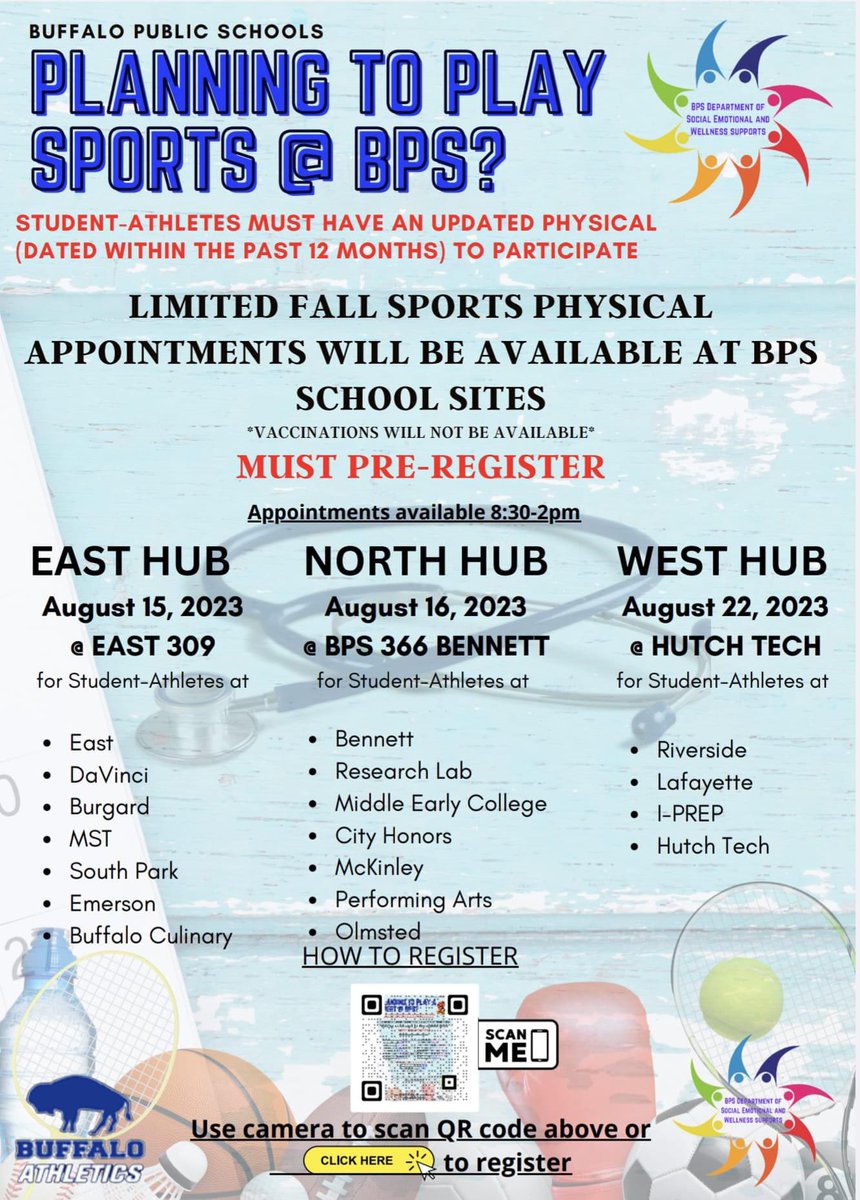 ADAubreyLloyd's tweet photo. Limited Fall Sports Physicals Available @Buffalo_Schools https://t.co/oQ5APzEViC