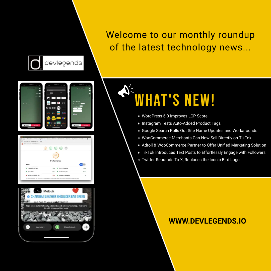 devlegendstech's tweet photo. Welcome to our monthly roundup of the latest #digitalmarketing and #technology news! 📖📷there’s news about #WooCommerce merchants partnering with #TikTok and AdRoll, TikTok’s text posts feature, and Twitter’s surprising rebranding. 👉https://t.co/t5yrLOLOlv #devlegendstech https://t.co/9ghm3W1kEl