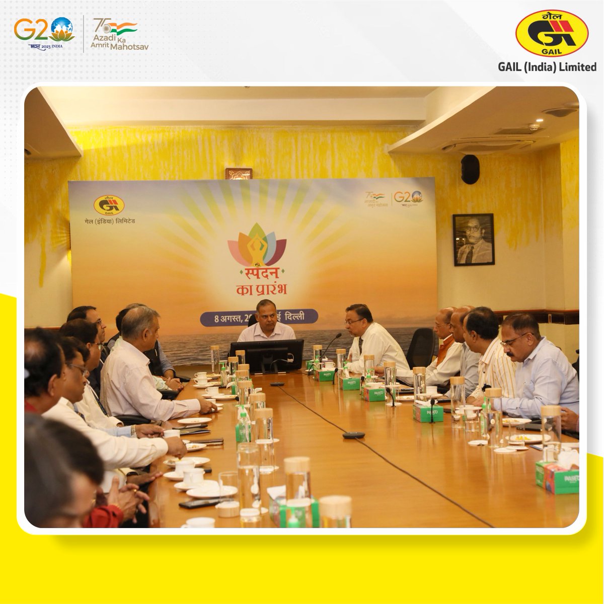gailindia's tweet photo. Launch of #GAILSpandan - A unique employee initiative at #GAIL
Shri Sandeep Kumar Gupta, CMD, launched #WellnessHour initiative for employees on 8th August 2023 under the name #Spandan - an opportunity to prioritise the health and well-being of every #GAIL employee. The Monthly Wellness Hour initiative inspires every GAILian to come together and focus on their physical, emotional, and mental well-being.
At the launch event, Shri Sandeep Kumar Gupta, CMD inspired employees to participate wholeheartedly and benefit from this initiative, exclusively designed for GAIL employees across all site offices.
#GAILSpandan #EnergizingPossibilities #healthandwellness #G20 #aazadikaamritmahotsav