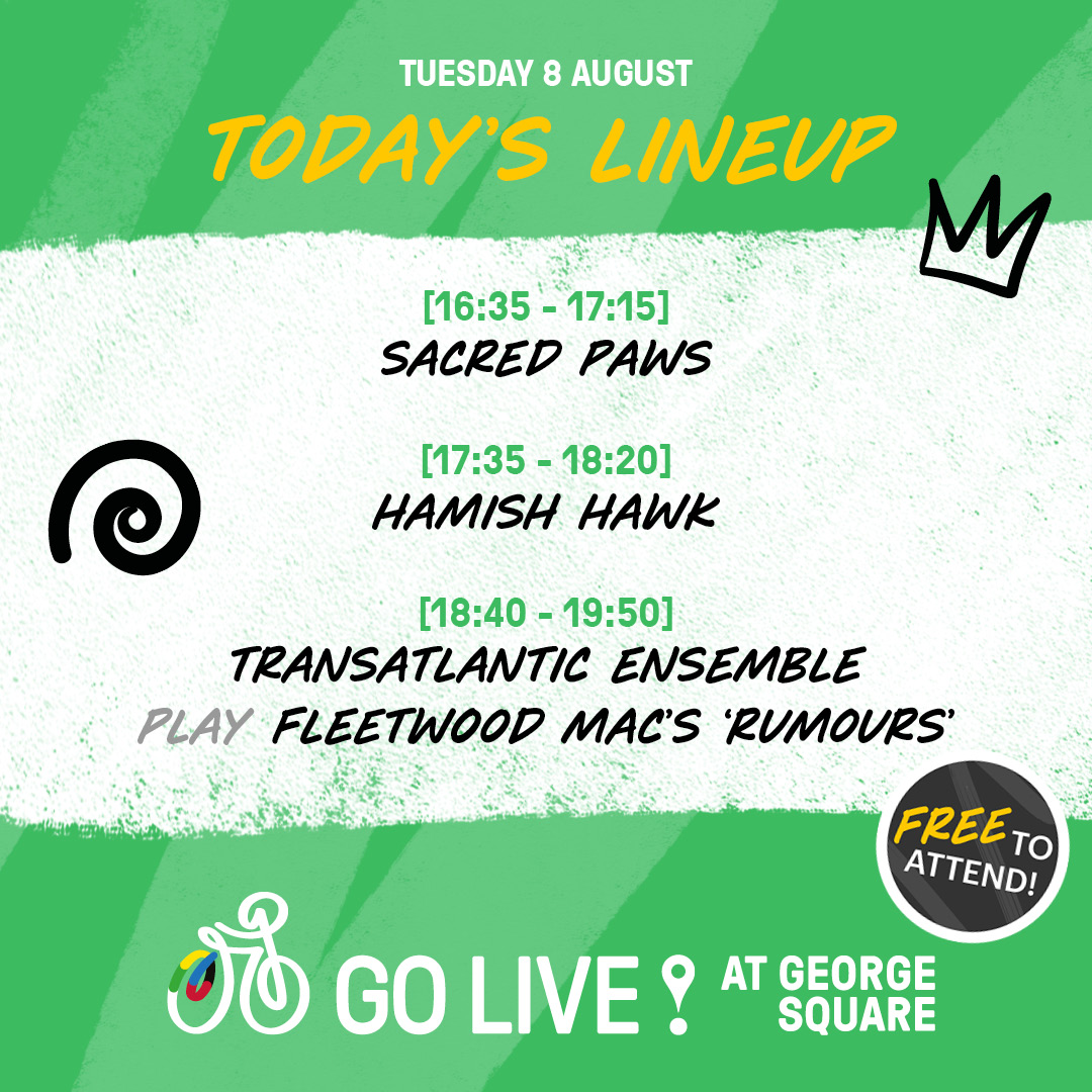 😄 FREE stuff at the Champs! 

It's kicking 𝑟𝑖𝑔ℎ𝑡 off in George Square from 4:35pm today - and we're betting good money there'll be a special rendition of "The Chain"! ⛓

📲 fal.cn/3AypP

#GlasgowScotland2023 | #PowerOfTheBike