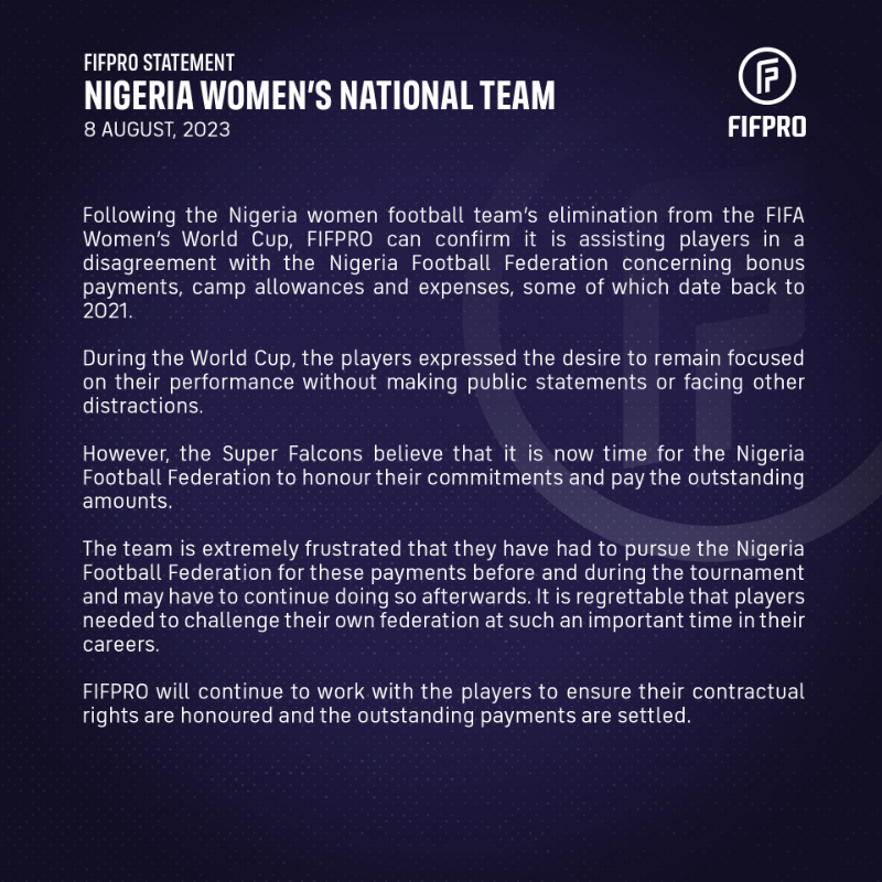 #FIFPRO statement on behalf of Nigeria women's national team: